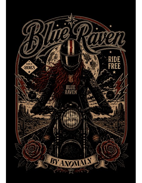 T-shirt Biker Femme Blue Raven Moto Vintage Blue Raven By Anomaly