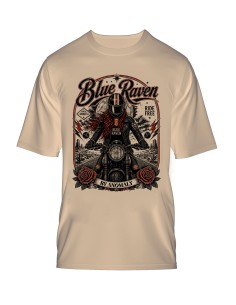 T-shirt Biker Blue Raven Moto Vintage Beige