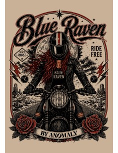 T-shirt Biker Blue Raven Moto Vintage Beige 2