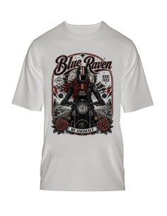 t-shirt biker Blue Raven Moto Blanc