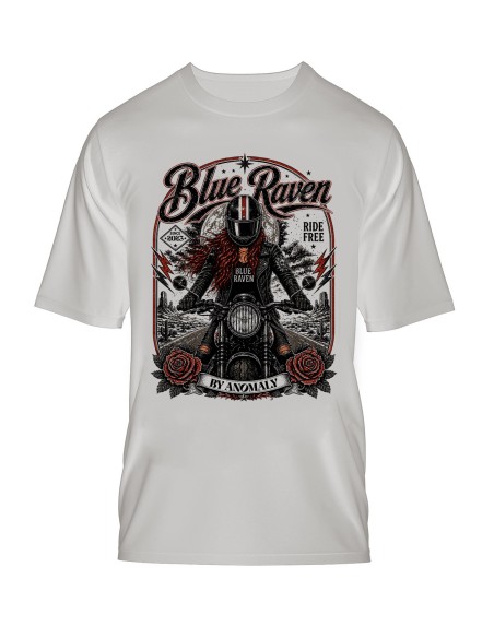 t-shirt biker Blue Raven Moto Blanc