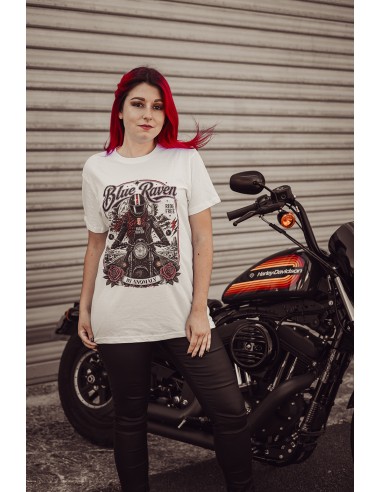 T-shirt Biker Blue Raven Moto Vintage Blanc Blue Raven By Anomaly