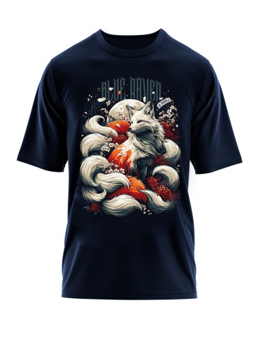 T-shirt Japon Blue Raven Kitsune Navy Blue Blue Raven By Anomaly
