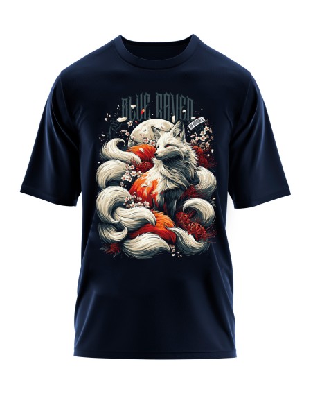 T-shirt Japon Blue Raven Kitsune Navy Blue Blue Raven By Anomaly