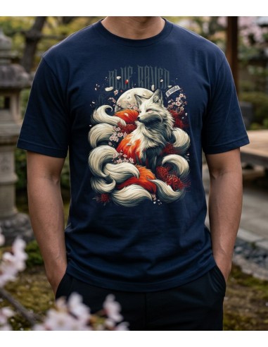 T-shirt Japon Blue Raven Kitsune Navy Blue Blue Raven By Anomaly