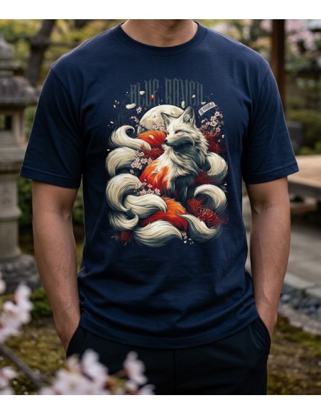 T-shirt Japon Blue Raven Kitsune Navy Blue Blue Raven By Anomaly