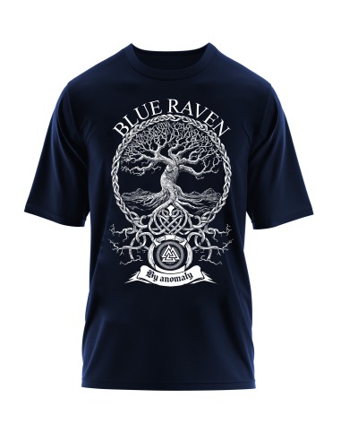 T-shirt Viking Blue Raven Yggdrasil Navy Blue Blue Raven By Anomaly