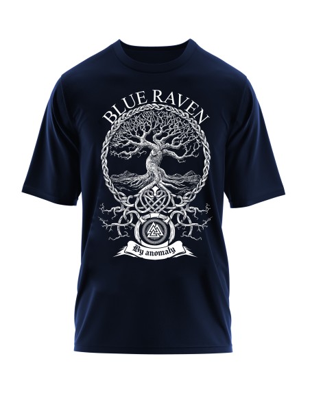 T-shirt Viking Blue Raven Yggdrasil Navy Blue Blue Raven By Anomaly