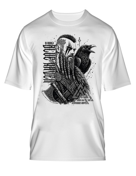 T-shirt Viking Son of Valhalla Blanc Blue Raven By Anomaly